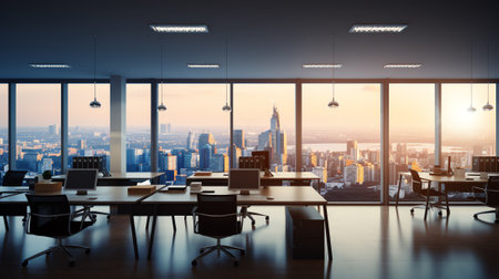 Luxury conference interior with panoramic city view. Leadership and success conceptÃ¾ 3D Renderingの素材