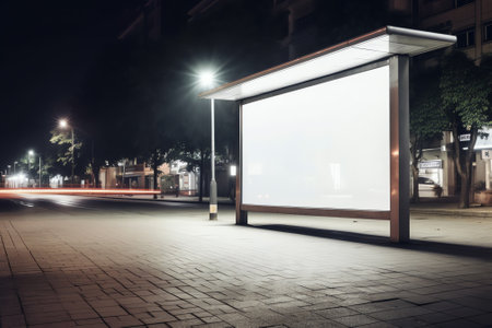 Blank white mock up of vertical billboard in a bus stopの素材
