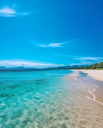 Ocean Beach with blue sky on a sunny day at the summer sea of Thailand. Empty sea with blue sky on sの素材