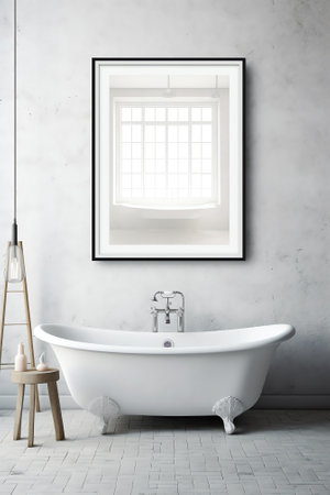 Bathroom interior with white bathtub and window. Mock up, 3D Renderingの素材