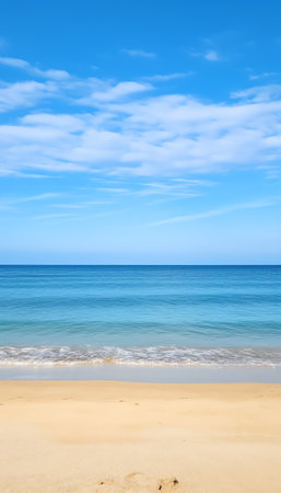 Empty sand beach in front of summer sea with copy spaceの素材