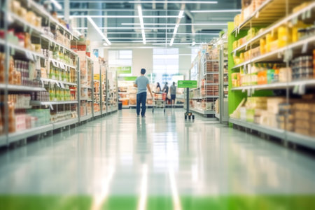 Department store interior with product shelf blur for backgroundの素材
