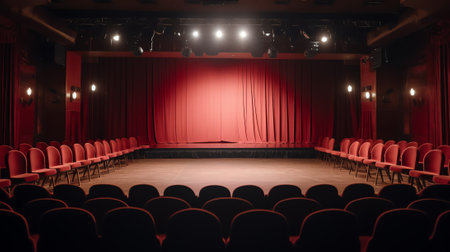 Chairs and projection screen in empty auditoriumの素材