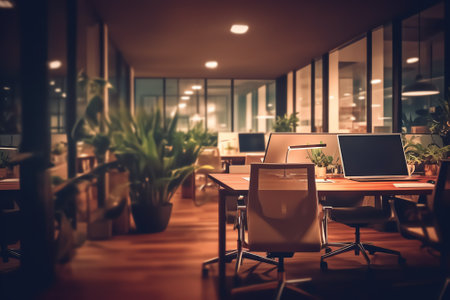 blur meeting room with window garden view in modern office backgroundの素材