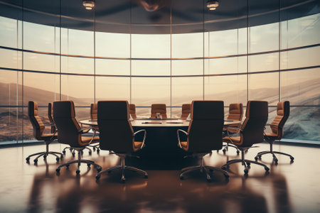 View of meeting table in empty boardroomの素材