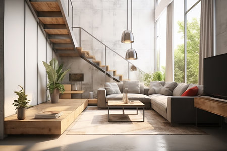 Modern bright interiors. 3D rendering illustrationの素材