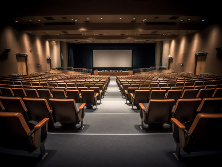 Moscow. Russia - March 3, 2023: Empty auditorium hall at a school. Conference room interiorの素材