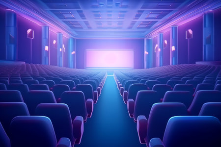 Empty blue cinema seats, chairs.の素材