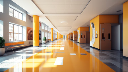 School corridor interior. 3d illustrationの素材