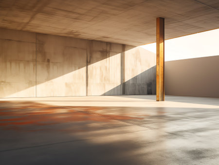 3d rendering of concrete floor, empty space at outdoor. Include blur modern building exterior of shoの素材