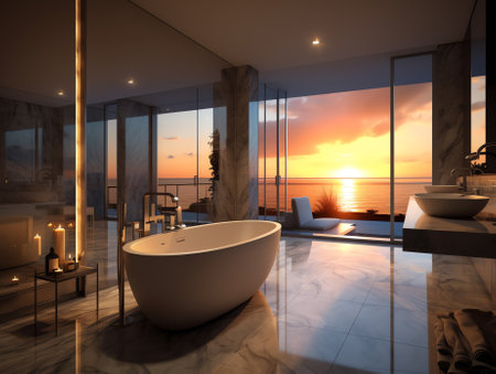 Modern contemporary luxury bathroom interior. Spacious Modern Architectural Home Bathroom Interior Dの素材