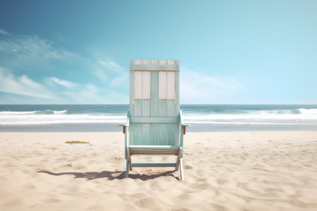 Summer vacation on the beach in a deck chair against a blue sky (3D Rendering)の素材