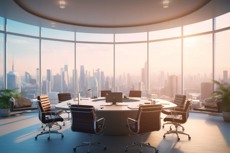 Luxury conference interior with panoramic city view. Leadership and success conceptÃ¾ 3D Renderingの素材