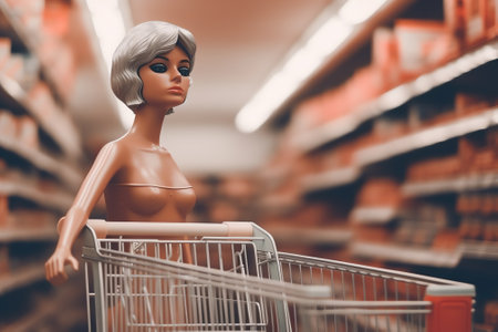 photo of the back view of the shopping cart in supermarketの素材