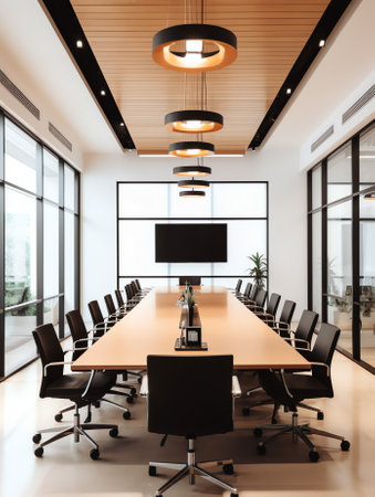 An empty meeting room and conference tableの素材