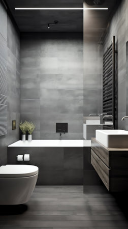 Modern interior design - bathroom in gray and wooden finishingの素材