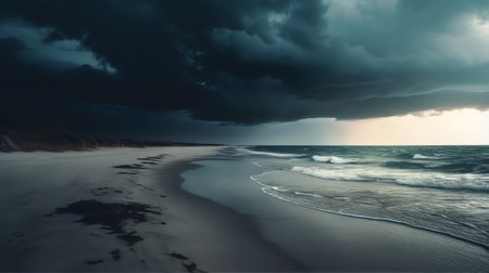 Praia da Barra, Ilhavo, Portugal - coastline, shore, seashore of Atlantic ocean. Beach, dark blue stの素材