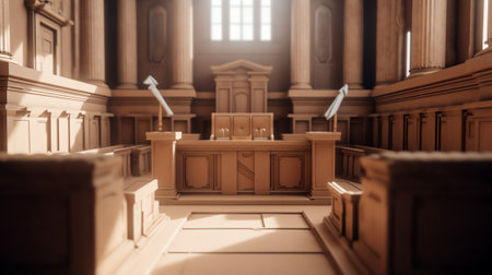 A courtroom in a Russian court, an empty judge's chairの素材