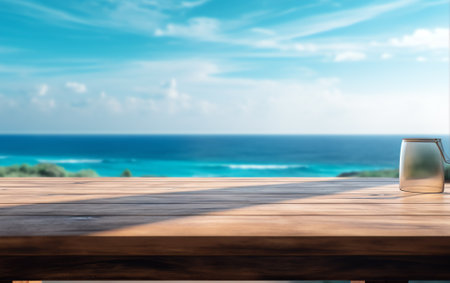 tablecloth and table of wood and seaの素材