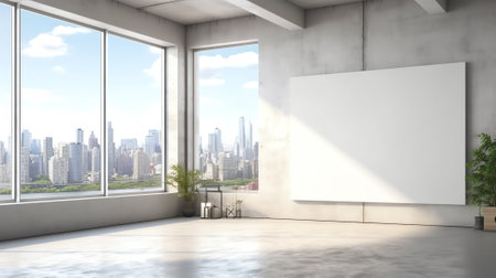 Modern conference room with empty chalkboard with city view. Mock up, 3D Renderingの素材