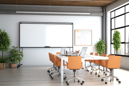 Conference room for business meetings. Empty interior of beautiful modern minimalist office with whiの素材
