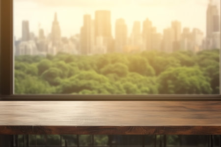 Blur image of empty boardroom with window cityscape background. Business conceptの素材