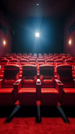 Movie Theater with empty seats and projector / High contrast imageの素材