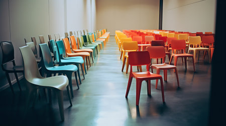 Empty office chairs in a rowの素材