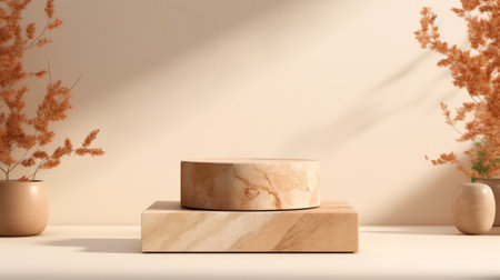 Empty podium for cosmetics beauty product presentation. Made with pumice stone on a bathroom table.の素材