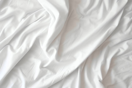 Top view of the crease of an unmade bed sheet in the bedroom after a long night sleep and waking upの素材