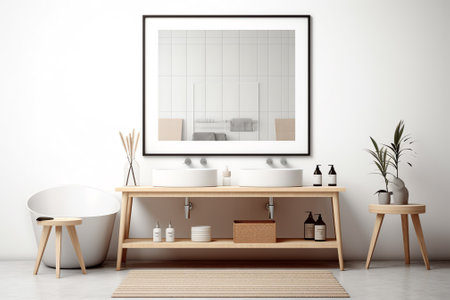 White cozy bathroom interior, farmhouse style, 3d renderの素材