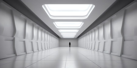 Abstract futuristic light corridor interior, Modern minimal background, 3D Renderingの素材