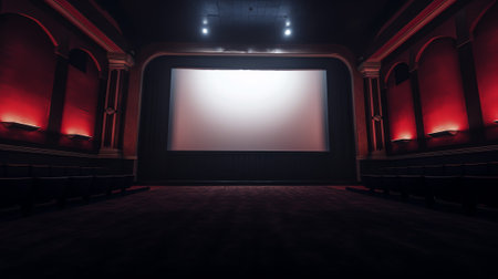 Movie Theater with empty seats and projector / High contrast imageの素材