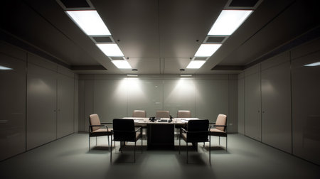 Meeting room with lights and empty wall in the office buildingの素材