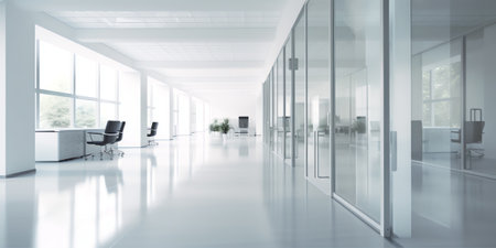 Empty office hall with glass walls and doorsの素材