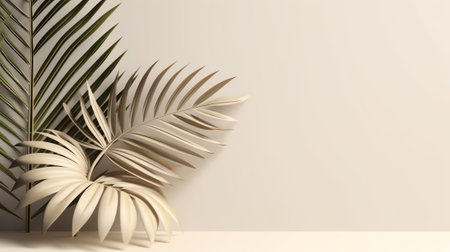 Top view of palm leaf shadow on sand texture background.Vector illustration Flat lay Minimal tropicaの素材