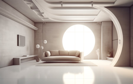 3D rendering futuristic streamlined interior space designの素材