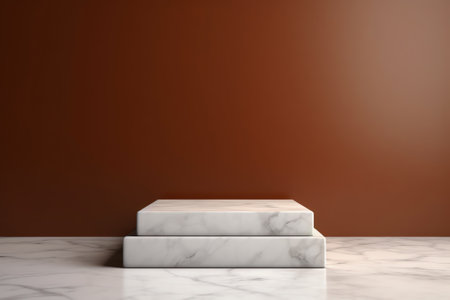 White marble countertop and tile wall. Empty bathroom shelf, kitchen table top with stone texture anの素材