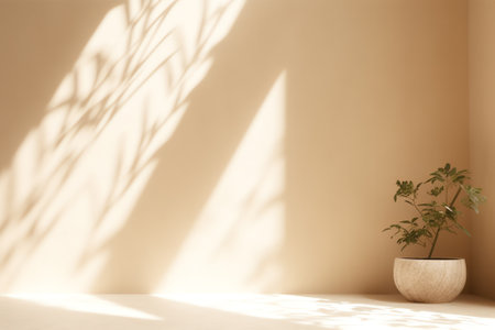 3D render beautiful morning sunlight and foliages leaves, window frame shadow on premium granite walの素材