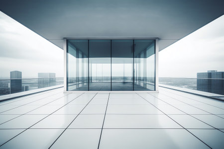 Empty ground in front of modern glass wall facade buildings .の素材
