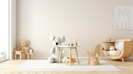Mockup wall in the children's room,children's playroom on wall white color background.3d renderingの素材