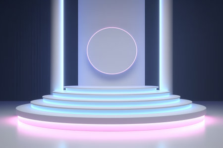 Empty stage Design for mockup and Corporate identity,Display.Platform elements in hall.Blank screenの素材