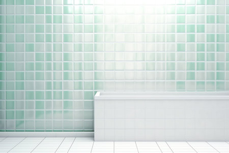 An interior bathroom table with a white mosaic tiles wall. Background for design products.
Wall tileの素材