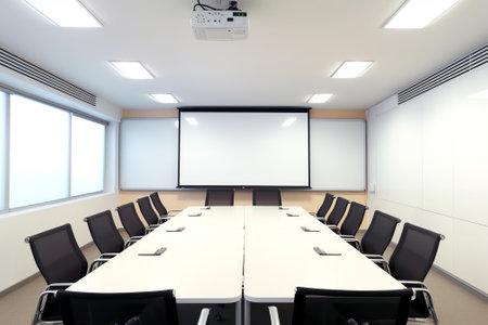 Closeup of an empty conference room before meetingの素材