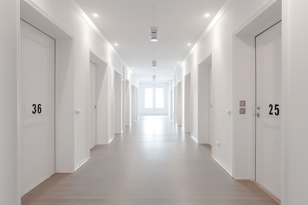 an empty room with white tile flooring and large open door leading to the bathroom area in this aparの素材