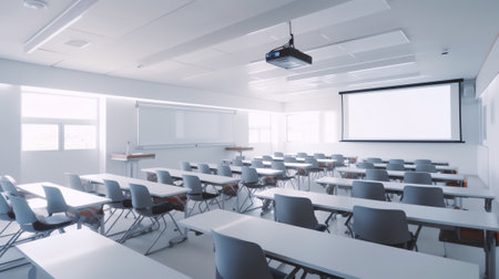 Contemporary interior of classroom or meeting room. Modern university or conference hall. Auditoriumの素材