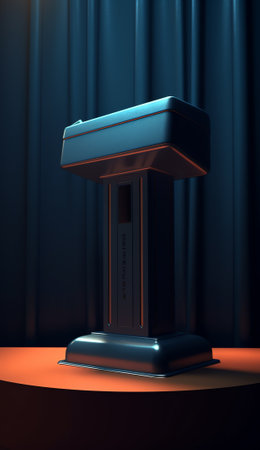 Rostrum with microphone and computer in conference hallの素材