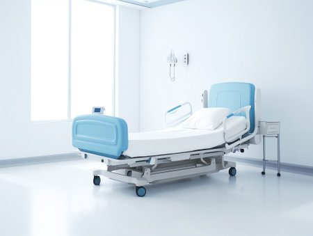 Recovery Room with bed and comfortable medical equipped in a hospital. Mattress with white clothの素材