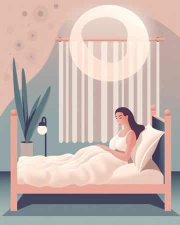Empty bedroom at night flat vector illustration. Apartment, dormitory room with no people inside. Alの素材
