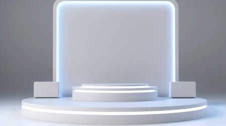 Empty stage Design for mockup and Corporate identity,Display.Platform elements in hall.Blank screenの素材